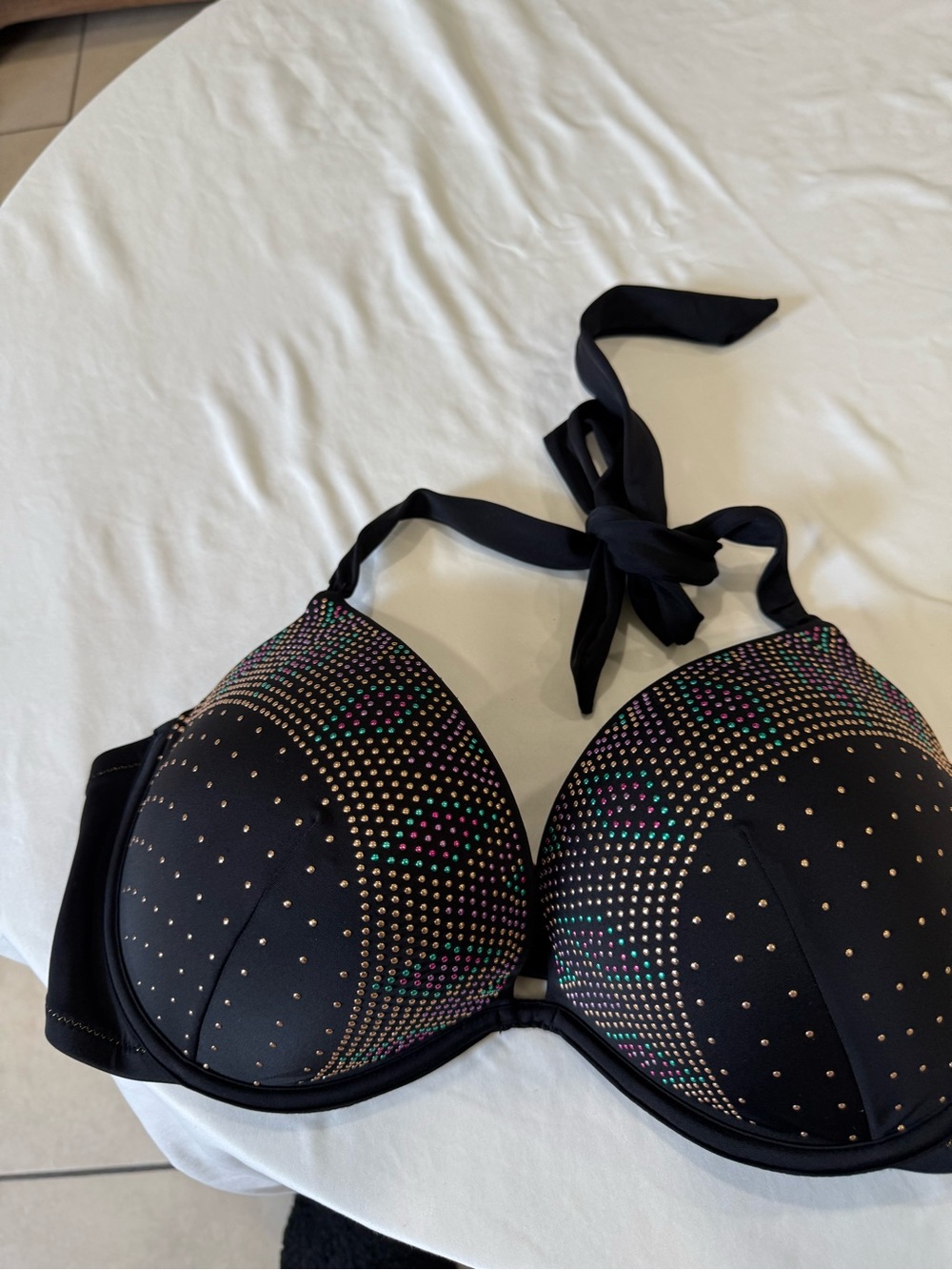 Shade & Shore Black Halter Bra with Multicolor Stud Detailing